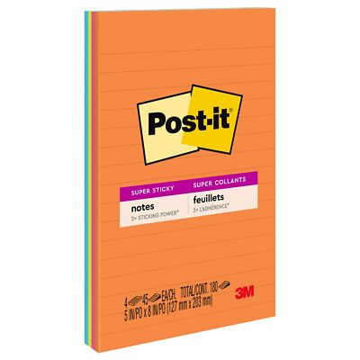 Post it Super Sticky Notes Energy Boost Collection 5x8 Lined 2 Pack