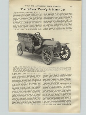 1909 PAPER AD 4 PG Article DeShaw Two 2 Cycle Motor Engine Car Auto Automobile 