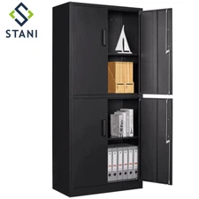 STANI Metal Cabinet Garage Storage Cabinet,71'' Black File Cabinet with 4 Doors