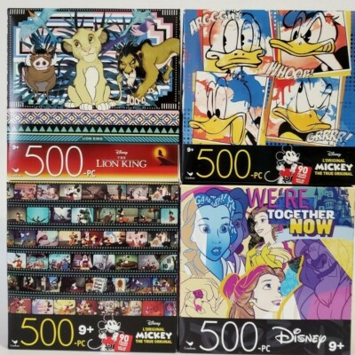 Lot of 4 Jigsaw Puzzles 500 Pieces Disney Princess,Lion King,Mickey Mouse,D Duck