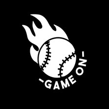 GAME ON BASEBALL FLAMES VINYL DECAL PERMANENT WINDOWS CARS TRUCKS SPORTS LOVERS 