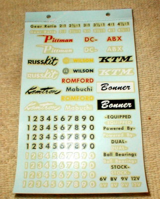 Decals RUSSKIT 134 Logos & Racing Numbers Complete Slot Car Sheet # A 2873 NOS