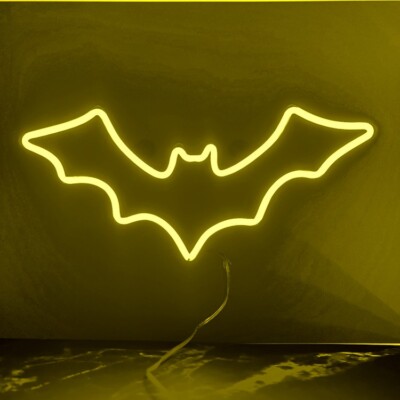 Bat Neon Led Sign, Halloween Neon Signs for Wall Decor, Yellow Single Color.