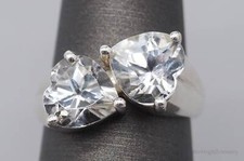 Vintage White Topaz Hearts Sterling Silver Ring - Size 5.75