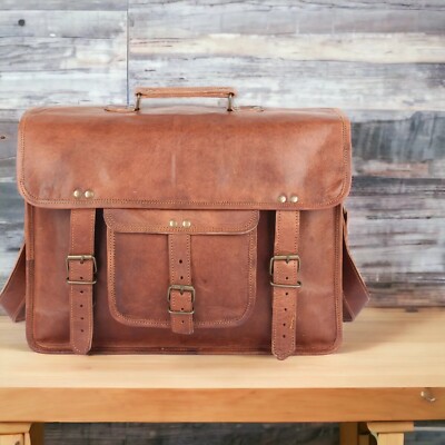 Bag Leather Office Messenger Laptop Vintage Briefcase Genuine Men's