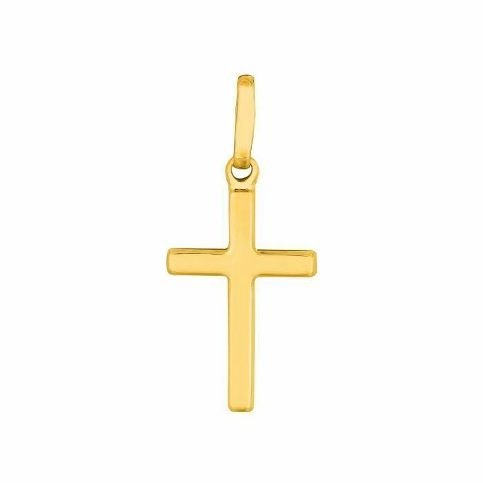 Cruz Plana Pequeña Pulida 1" Real Oro Amarillo 14K 0.6gr