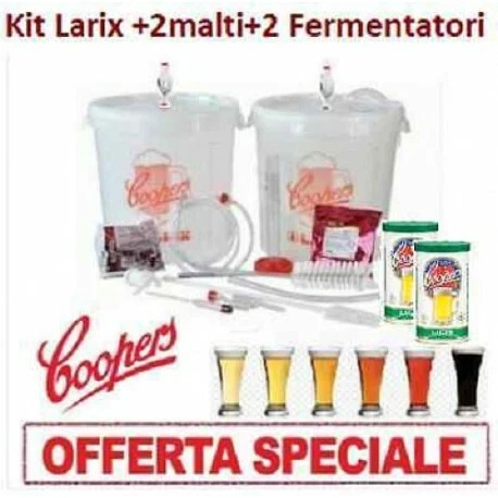 FERRARI GROUP KIT DI FERMENTAZIONE BIRRA COOPERS 2 FERMENTATORI+2 MALTI A SCELTA FAI DA TE