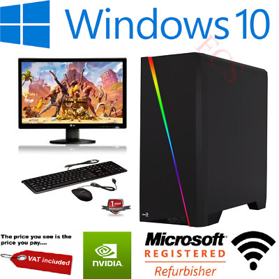 Schneller Core 2 Duo Gaming PC Monitor Bundle 4GB RAM 500GB HDD W10 Computer