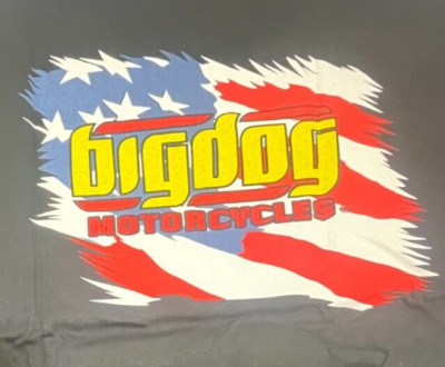 NEW BIG DOG MOTORCYCLES SIGNATURE LOGO ON FRONT/BACK AMERICAN FLAG BEHIND LOGO
