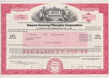 1982 Owens-Corning Fiberglas Corporation Bond Stock Certificate