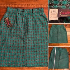 VINTAGE 80s 90s  Skirt- Green Plaid- White Black Stitch Sz 9/10 App 20.5  NEW