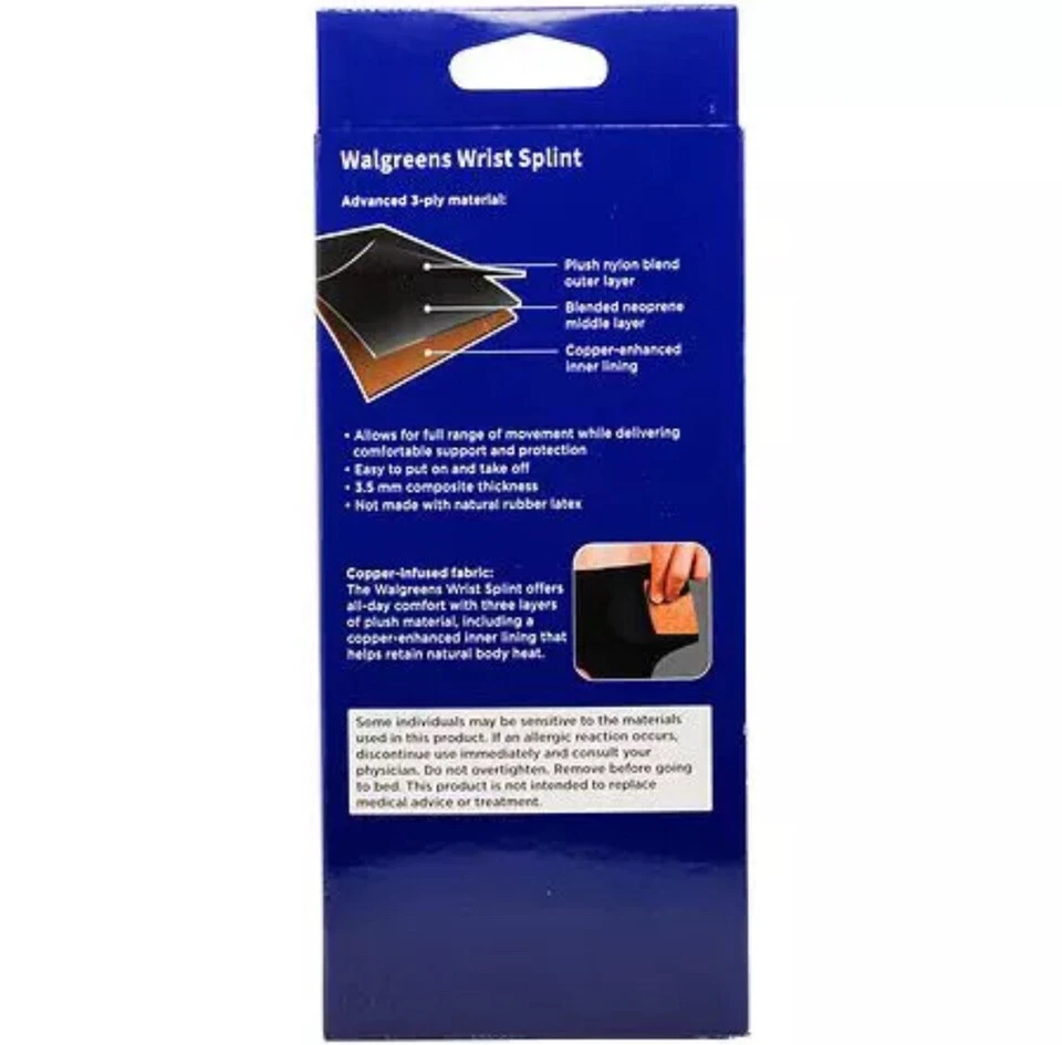 Férula de muñeca Walgreens cobre mano izquierda 3 capas material antimicrobiano sin látex Foto 2 de 4
