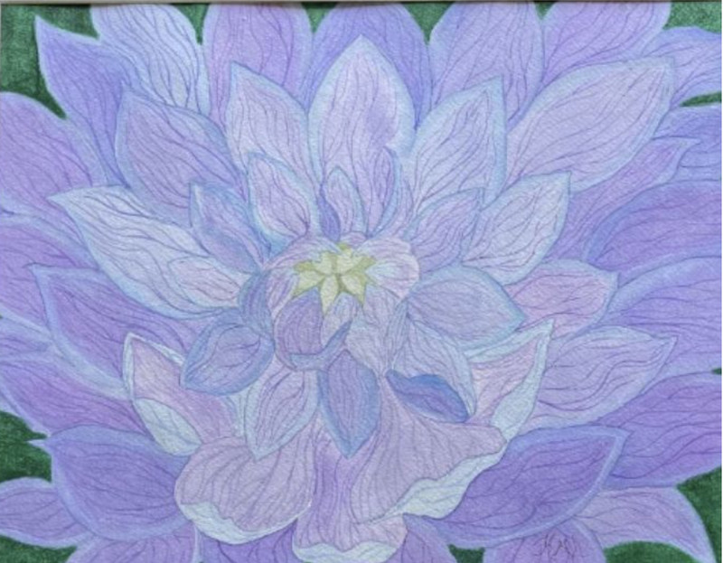 PAINTING WATERCOLOR 11X14 WHITE MAT 16X20 FLOWER PEONY LAVENDER PURPLE ORIGINAL