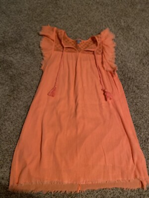 Aerie Cotton Gauze Frayed Boho Beach Dress, Coral, Size Xs | eBay