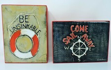 Creative Co-op DA5226A 7-3/4" Nautical MDF Blocks Be Unsinkable & Come Sail Away