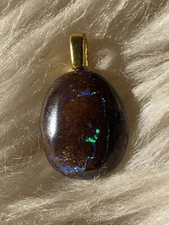 7.28 CT Natural Australian Boulder Opal Oval Subtle Green & Blue Fire Pendant