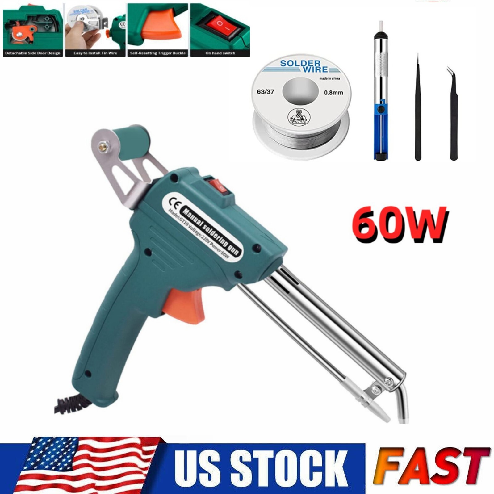 60W Saker Soldering Iron Kit 110V Corded Electric Welding Gun with