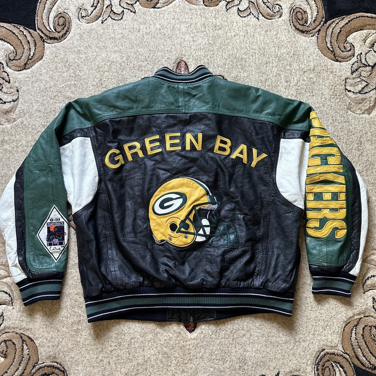 Green Bay Packers Carl Banks Leather Jacket Quarterback Club Men
