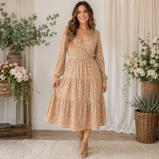 Lucky Brand Boho Southwestern Geometric Diamond Print Tiered Midi Dress XL