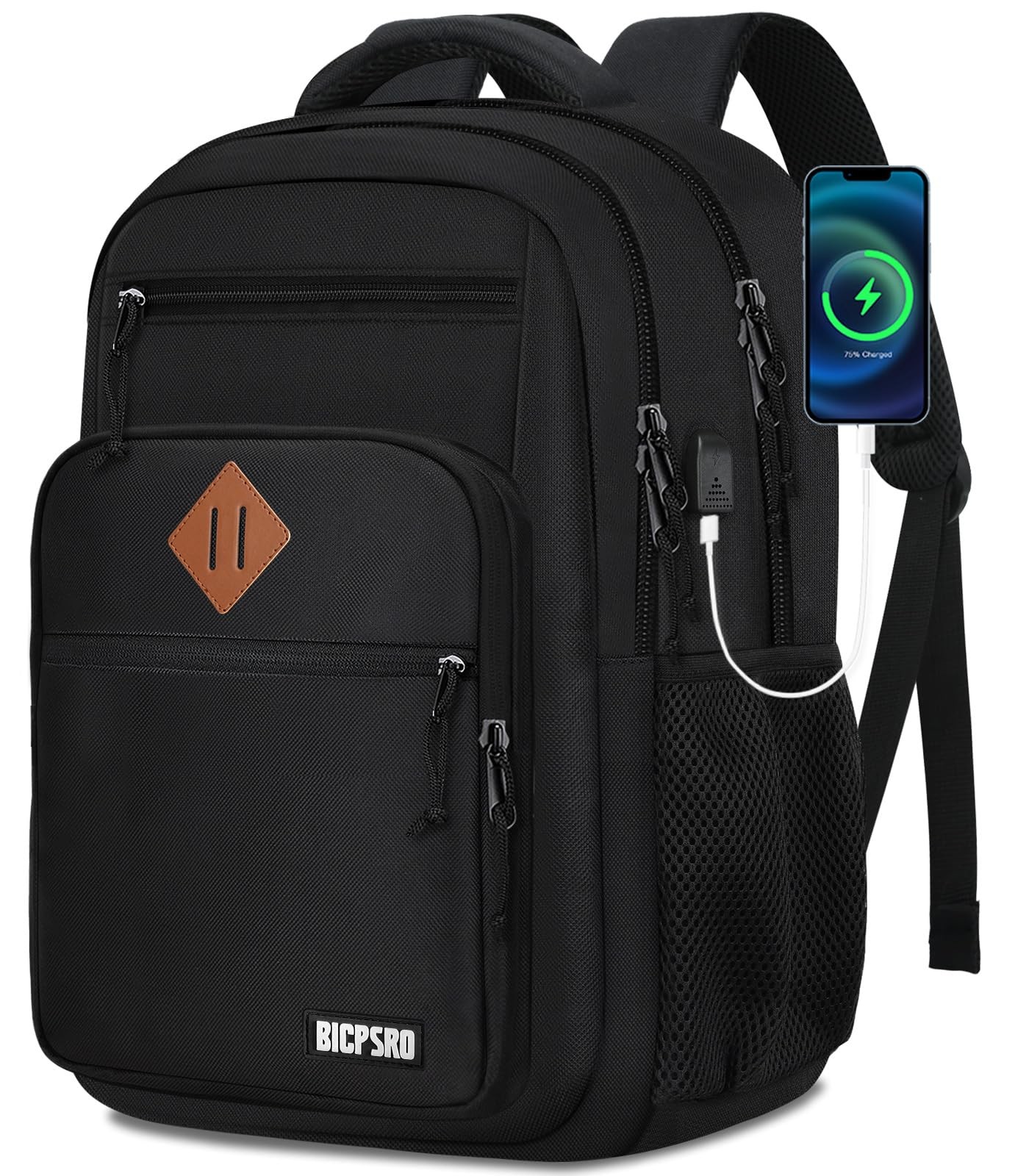 Black Backpack for Men, School Backpack for Boys Teens, 15.6 Inch Laptop back...