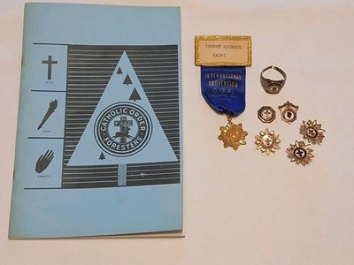 Vtg Catholic Order of Foresters - Sterling Men's Ring, Ribbon 1964 - E.Michaud