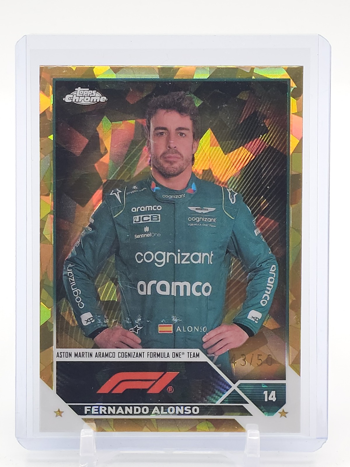 FERNANDO ALONSO 2023 TOPPS CHROME F1 SAPPHIRE GOLD REFRACTOR /50 #32 ASTON Q2283