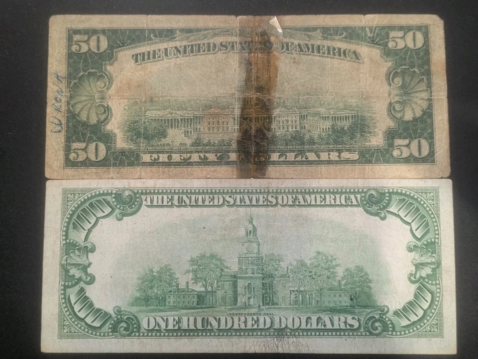 Lot Two (2) - 1929 Federal Reserve Bank Notes $100 Cleveland Ohio $50 New York - Image 2 of 4