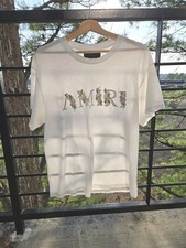 AMIRI Mens White Crew Neck Short Sleeve Flora...