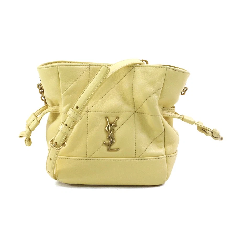 Saint Laurent — Auth SAINT LAURENT Mini Shoulder Bag Cream Yellow Leather/Goldtone - 90240a