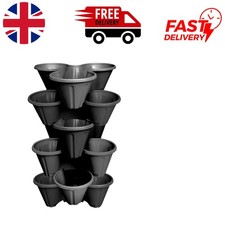 Durable Black Plastic Stacking Planters - 6 Trio Pots for Garden Elegance