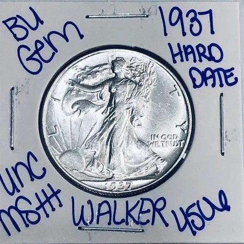 1937 BU UNCIRCULATED WALKING LIBERTY SILVER HALF DOLLAR AUTHENTIC U.S. MINT 4506