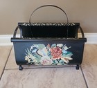 Vintage Black Metal  Magazine Rack Tole Painted Flowers  — photo 7