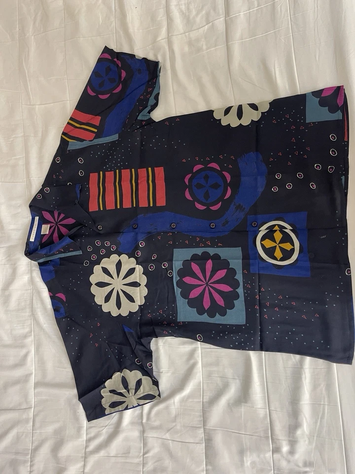 Perry Ellis Abstract Floral Silk Blend Shirt Sz M Retro 2000s Art Print - Image 2 of 3