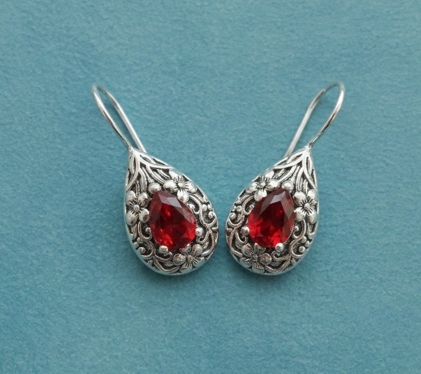 Sundance Silver Crystal Filigree Earrings Flower Boho Artisan VTG  Bali VTG 925