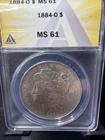 1884-O $1 Morgan Silver Dollar ANACS MS61 Certified New Orleans Silver Dollar