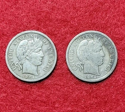 1904 Silver Barber 10c Dime Fine Lot Of 2