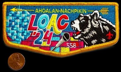 BOY SCOUT BSA OA AHOALAN NACHPIKIN 558 CHICKASAW LOAC 2024 FLAP DISCO BALL BEAR