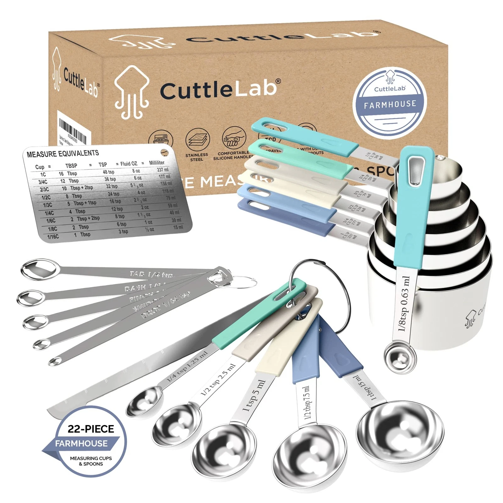 22-Piece Stainless Steel Measuring Cups and Spoons Set, Dash Pinch Smidgen Dr...
