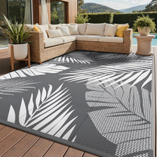 Outdoor Rug 8' X 10' Waterproof for Patios Clearance, Reversible Plastic Straw C