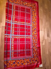 Echo Red Floral  Gingham Silk Blend Scarf 26x26