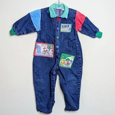 Vintage Lightning Bug Jumpsuit Denim Romper 80s It's Our World Dog Boy 24 Months
