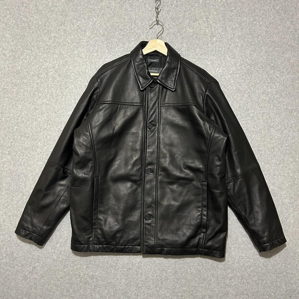 90s PERRY ELLIS PORTFOLIO レザージャケット Perry Ellis Portfolio Lambskin Leather Jacket Men's Large Black