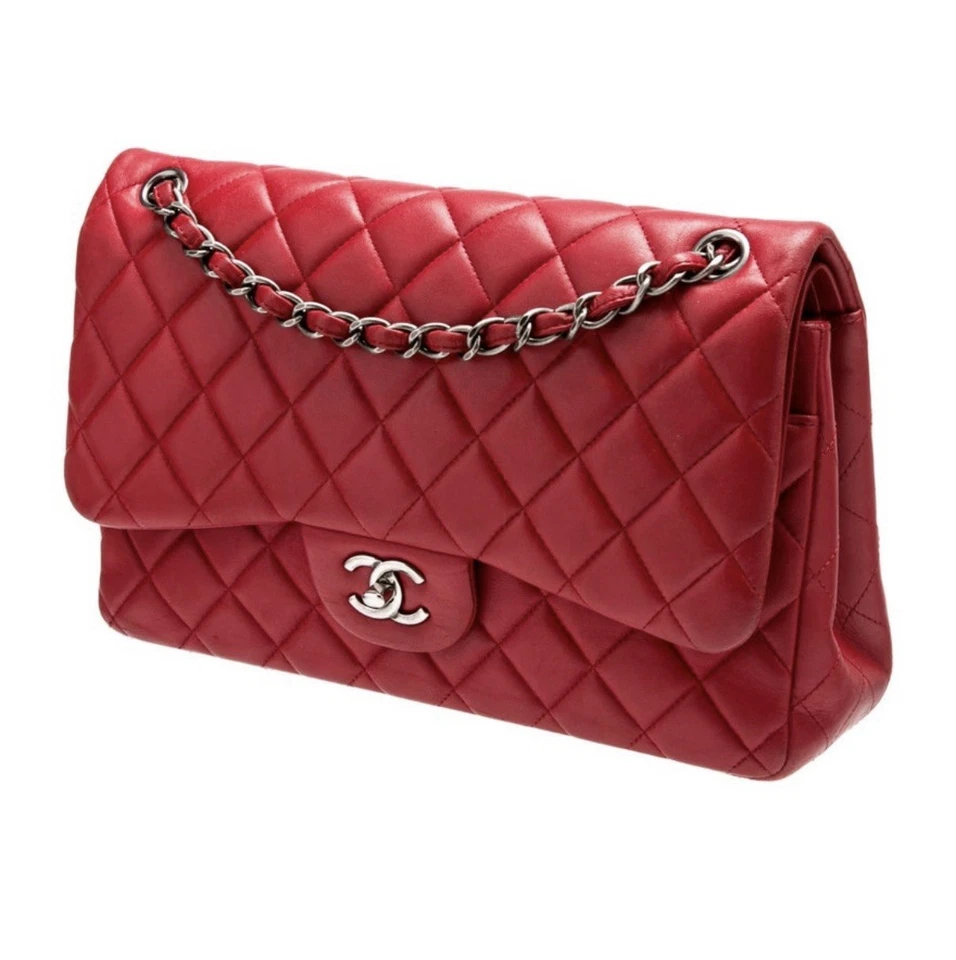Bolso Chanel Jumbo Rojo Piel de Cordero Grande Clásico con Solapa en Caja Minorista $13K Foto 3 de 4