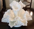 Vintage FENTON HOBNAIL Milk Glass EPERGNE 2-TIER Ruffled 10" BOWL