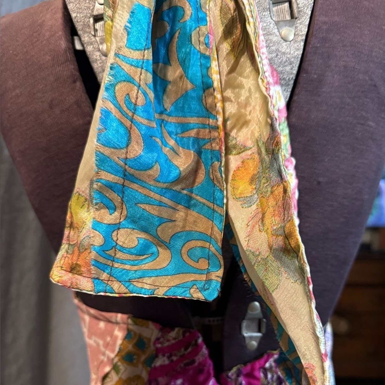 Silk Handmade Multicolor Patchwork Halter Dress XL - image 9