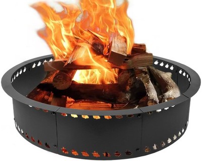 Outdoor Smokeless Fire Pit Ring 31 inch, Metal 31''Round without Grill, Black 