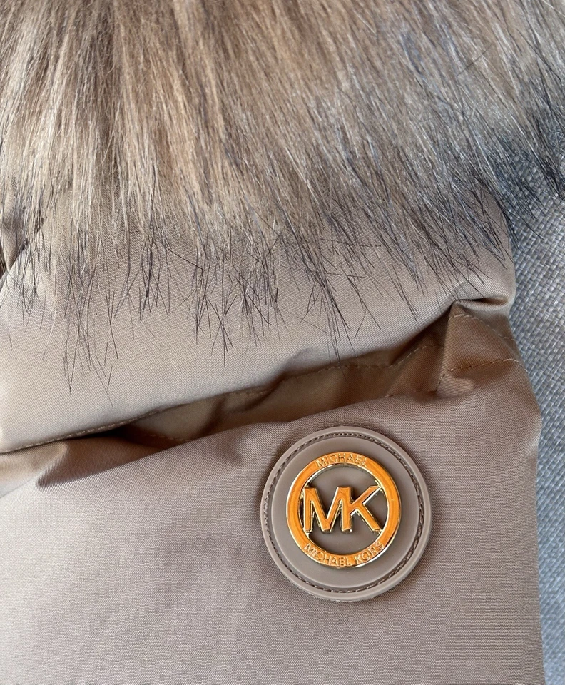 Abrigo de Invierno Michael Kors Taupe MK Diseñador Chaqueta Piel Capucha Talla M Nuevo con Etiquetas $280 Foto 4 de 4