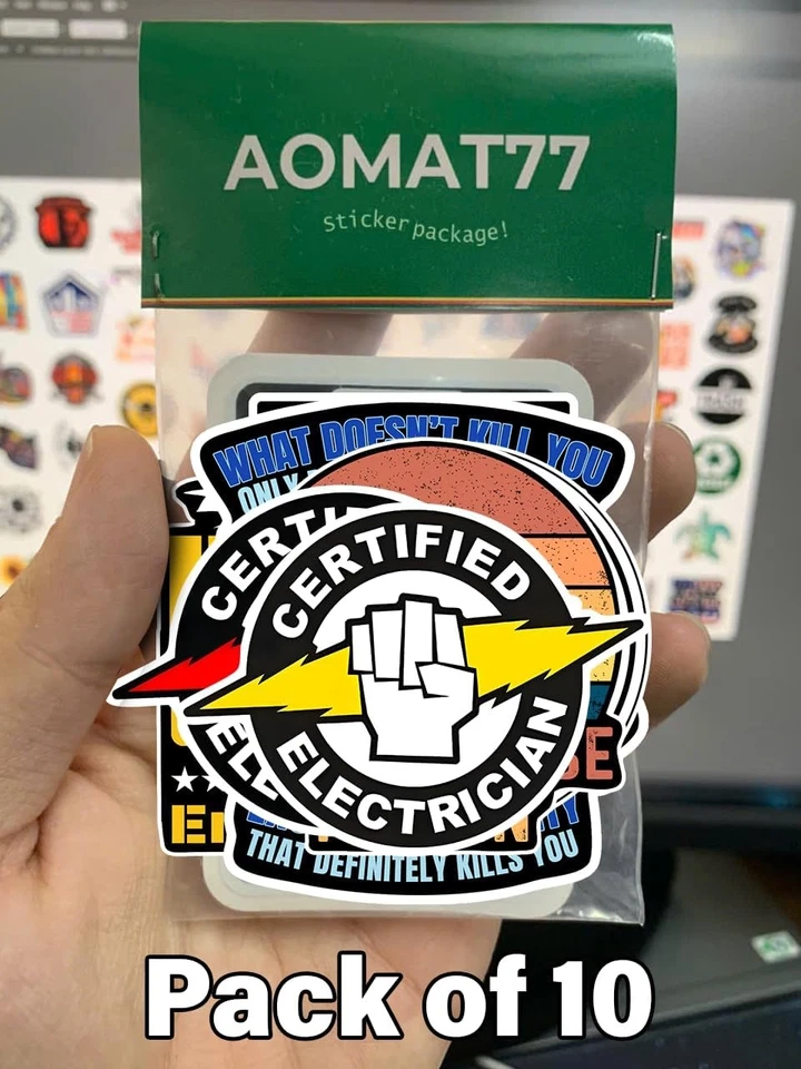 Paquete de pegatinas de electricista, 10 piezas - Electricista certificado, poste negro/blanco  Foto 2 de 4