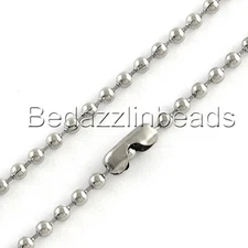 Lot of 5 Surgical 304 Stainless Steel 2.4mm Round Dog Tag Ball Chain Necklaces