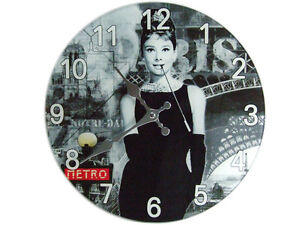 Rétro pop art classique verre audrey hepburn photo verre horloge murale//funky//uk